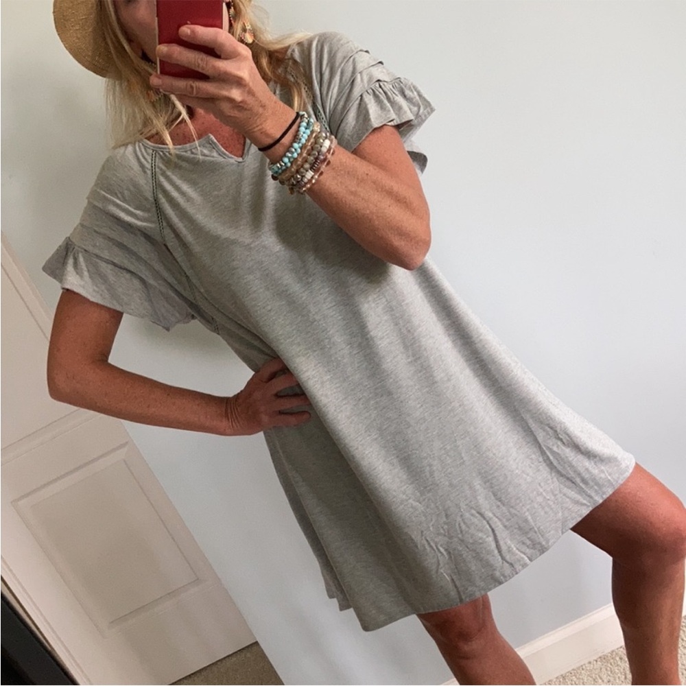 Grey Tiered Ruffle Sleeve Dress